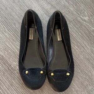 Balenciaga Black Calf/Horse Hair Flats w/Gold Accents Size 39.5 USED CONDITION